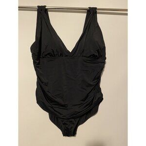 Time and Tru Women's Ladies 2X Classic Slimming Black One Piece Swimsuit NEW NWT